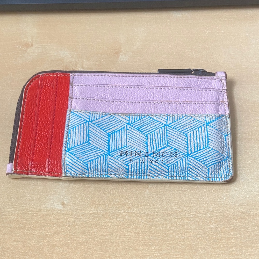Min & Mon Fausto Leather Zip-around Cardholder - Color Stripes Print